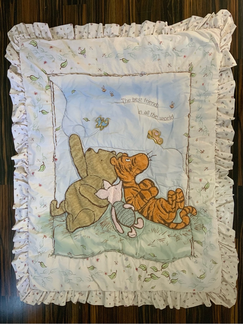 Vintage Disney Winnie the Pooh Crib Comforter Baby Blanket Fleece & Appliqués